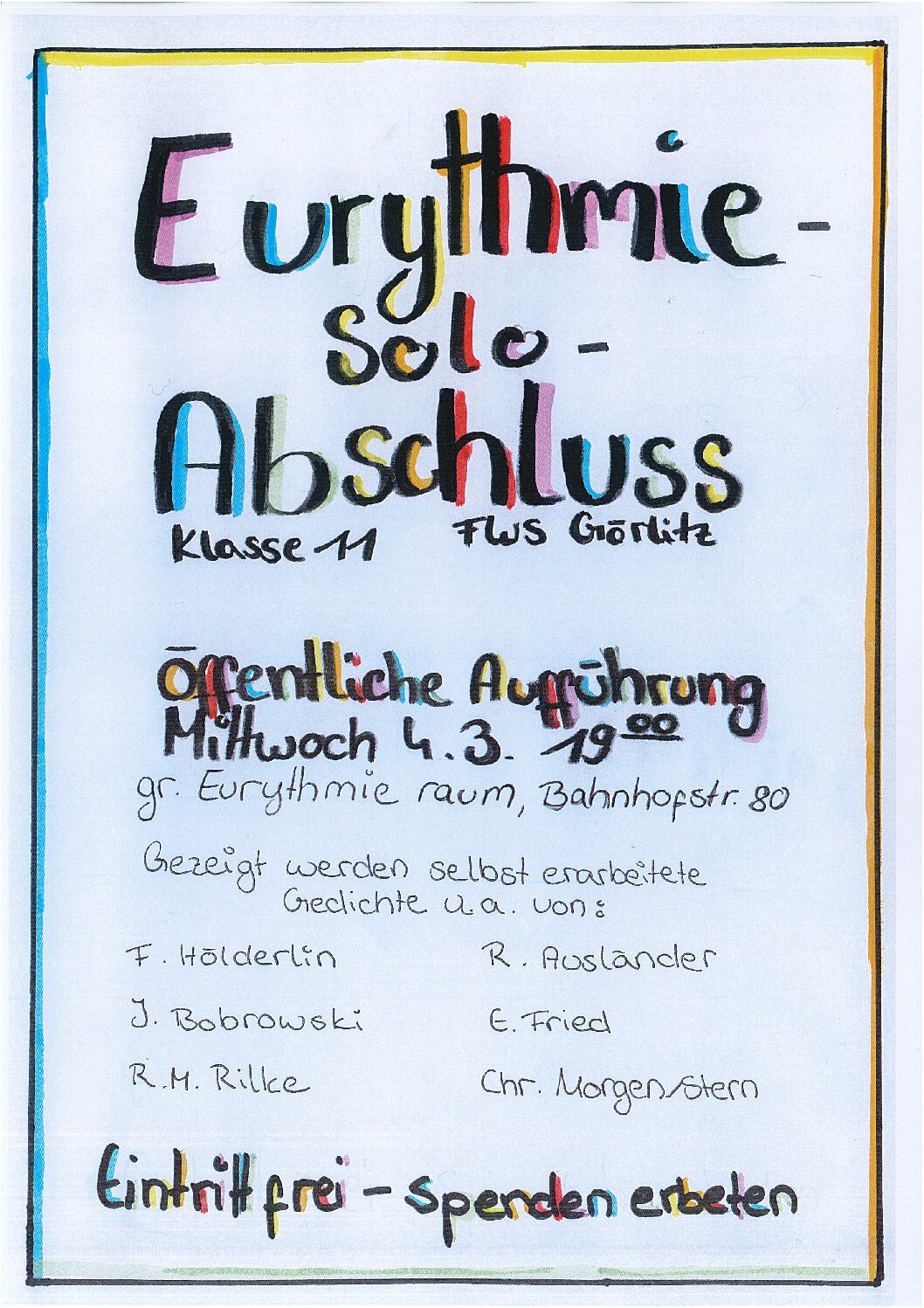 Abschluss Soloeurythmie 11. Klasse - interne Schüleraufführung