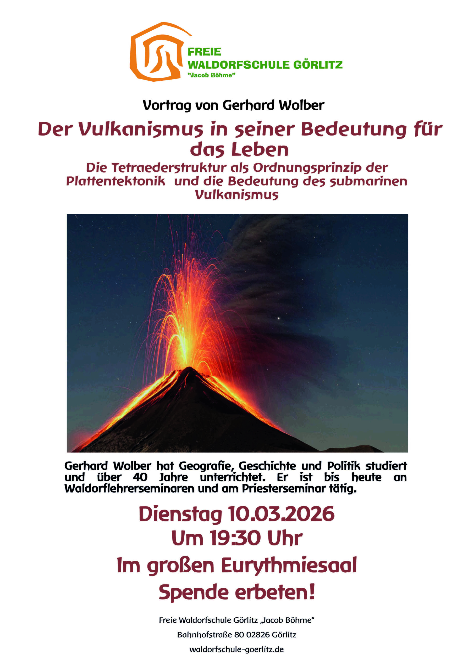 Vortrag von G. Wolber: Der Vulkanismus in seiner Bedeutung für das Leben